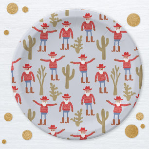 Prato De Papel Papai Noel Caubói Natal Western
