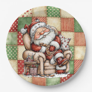 Prato De Papel Papai Noel Cochilando na Véspera de Natal