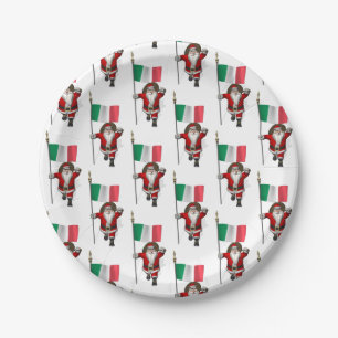 Prato De Papel Papai Noel com a bandeira de Italia