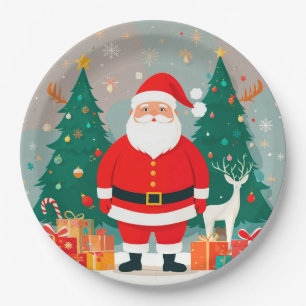 Prato De Papel Papai Noel com Árvore de Natal e Presentes