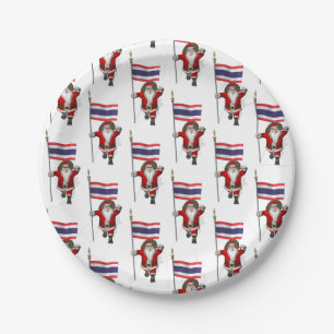 Prato De Papel Papai Noel Com Bandeira Da Tailândia