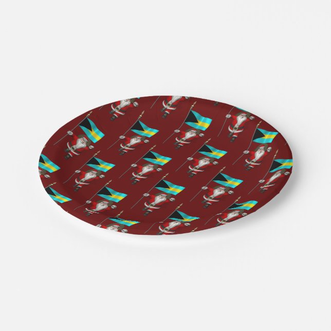 Prato De Papel Papai Noel Com Bandeira Das Bahamas (Inclinado)