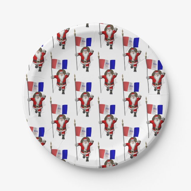 Prato De Papel Papai Noel Com Bandeira De Cleveland (Frente)