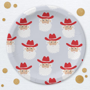 Prato De Papel Papai Noel Cowboy Natal Western Azul