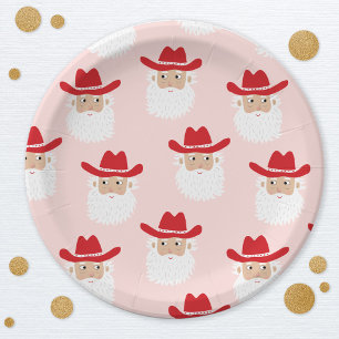 Prato De Papel Papai Noel Cowboy Natal Western Rosa