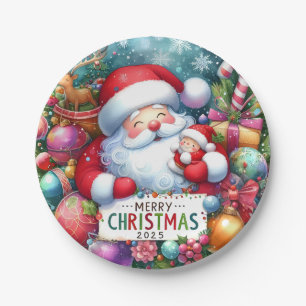 Prato De Papel Papai Noel de Natal Com Bebê 