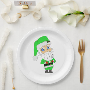 Prato De Papel Papai Noel de terno verde chibi
