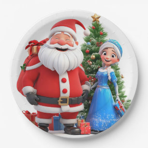 Prato De Papel Papai Noel e Donzela de Neve Celebrando o Natal