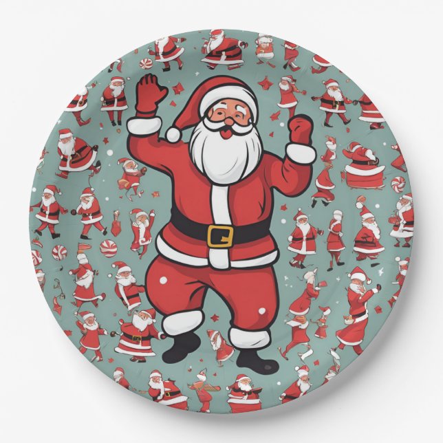 Prato De Papel Papai Noel e Elfos (Frente)