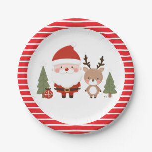 Prato De Papel Papai Noel e Rena de Natal Fofo