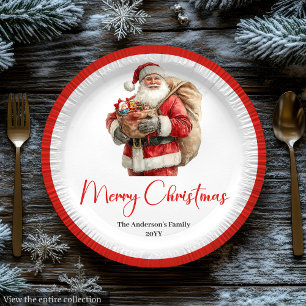 Prato De Papel Papai Noel encantador Jantar em aquarela elegante 