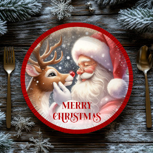 Prato De Papel Papai Noel engraçado Rudolph decoração de Natal pa