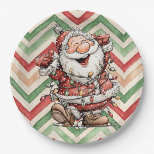 Prato De Papel Papai Noel Enroscado Em Luzes De Natal