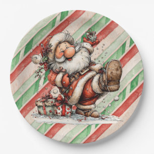 Prato De Papel Papai Noel escorregando na neve