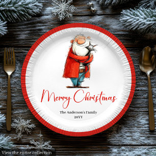 Prato De Papel Papai Noel Excêntrico Aquarela Jantar de Natal