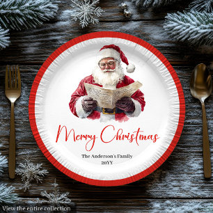 Prato De Papel Papai Noel Fofo Jantar de Férias com Aguarela para
