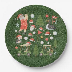 Prato De Papel Papai Noel Golfista Jogando Golfe em Minnesota no