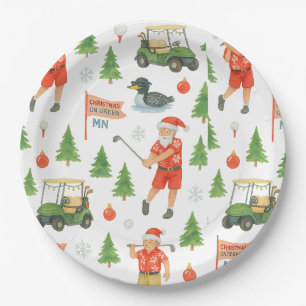 Prato De Papel Papai Noel Golfista Jogando Golfe em Minnesota no
