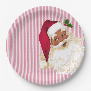 Prato De Papel Papai Noel Preto ao Estilo Antigo Faixa de Cranber