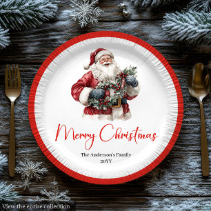 Prato De Papel Papai Noel Tradicional Aconchegante Jantar Vermelh