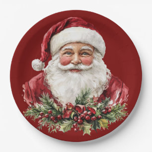 Prato De Papel Papai Noel Vintage Vermelho Natal