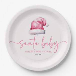 Prato De Papel Papais noeis Bebê Rosa Hat Chá de fraldas de Natal