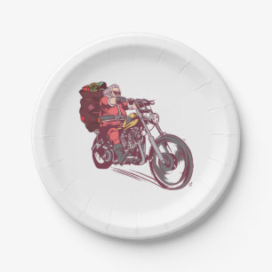Prato De Papel Papais noeis Biker Figurino de Natal para Convite 