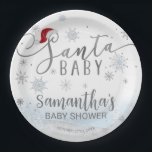 Prato De Papel Papais noeis Chá de fraldas Baby Christmas Boy<br><div class="desc">Caligrafia adorável com flocos de neve,  placa de papel de chá de fraldas com tema de inverno. Fácil de personalizar com seus detalhes. Marque a coleção para localizar itens correspondentes como placas de gabinete.</div>