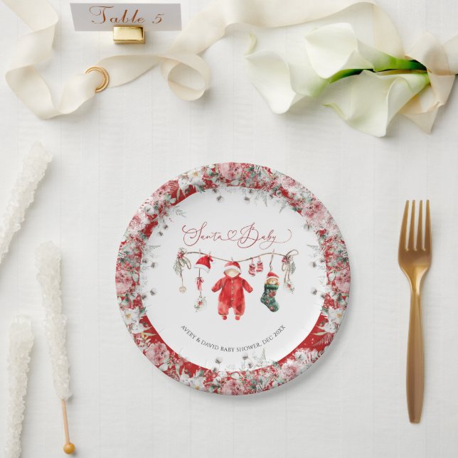 Prato De Papel Papais noeis Chá de fraldas de Natal (Casamento)