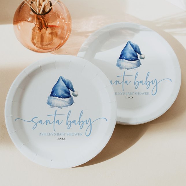 Prato De Papel Papais noeis Chá de fraldas de Natal do Baby Blue  (Criador carregado)