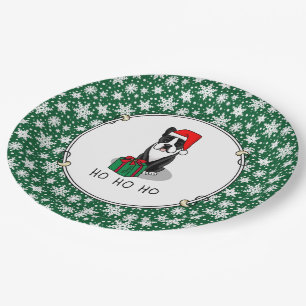 Prato De Papel Papais noeis de Natal Boston Terrier (preto)