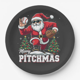 Prato De Papel Papais noeis de Natal de Pitchmas felizes Baseball