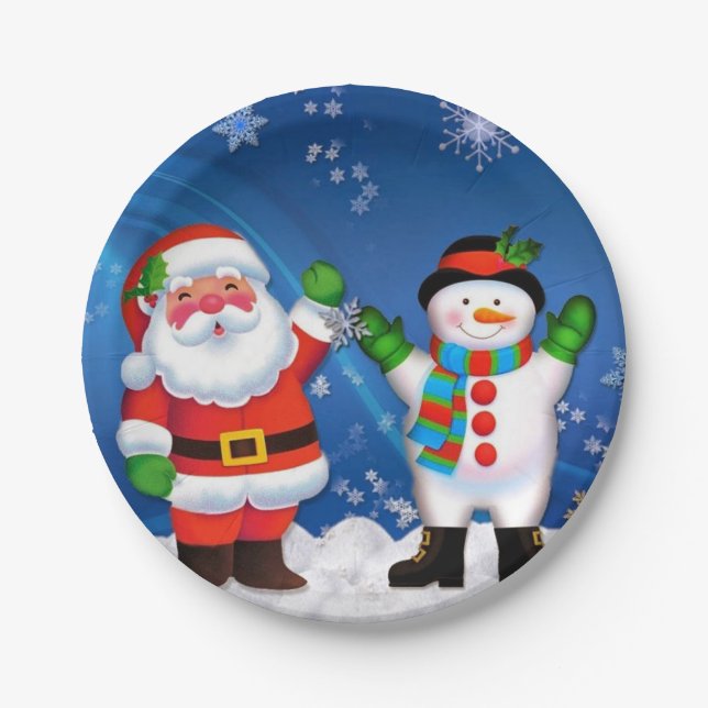 Prato De Papel Papais noeis e boneco de neve (Frente)