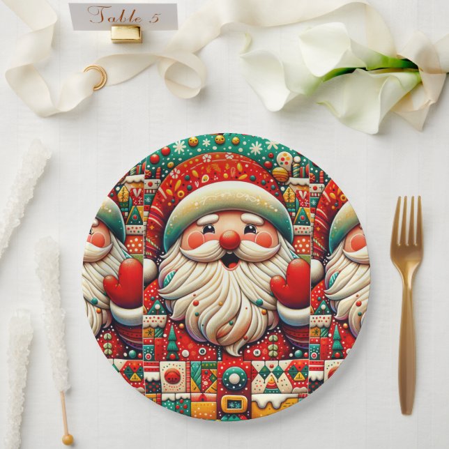 Prato De Papel Papais noeis festivos com cores brilhantes e brinq (Casamento)