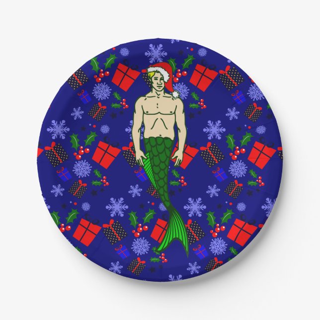 Prato De Papel papais noeis loura merman feio xmas mermaid presen (Frente)