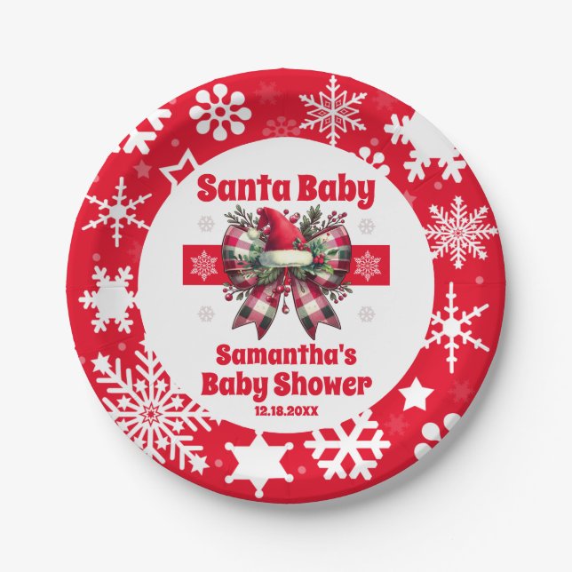 Prato De Papel Papais noeis Vermelhos Chá de fraldas Arco de Nata (Frente)