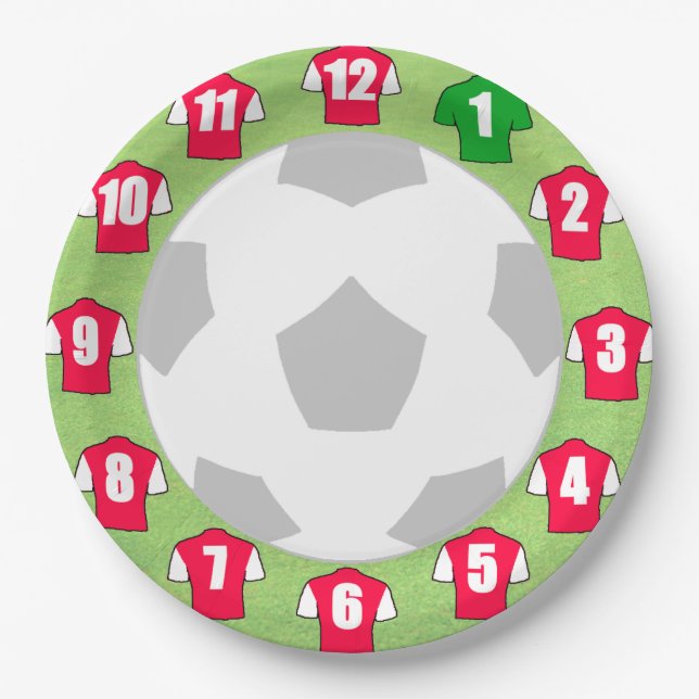 Prato De Papel Papéis com camisas de esporte vermelho e branco (Frente)