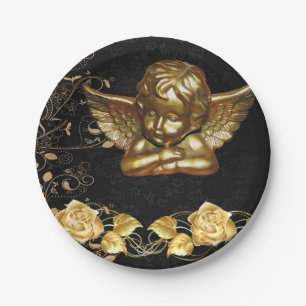 Prato De Papel Papéis de Natal, Anjo Dourado Feliz de Natal