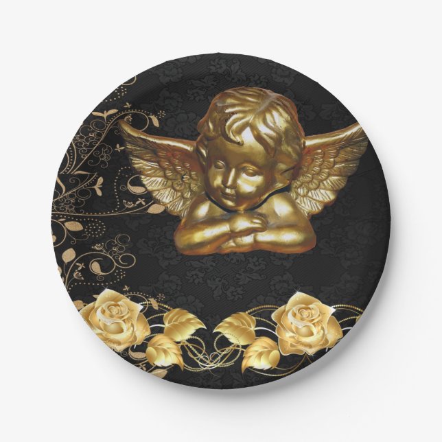 Prato De Papel Papéis de Natal, Anjo Dourado Feliz de Natal (Frente)