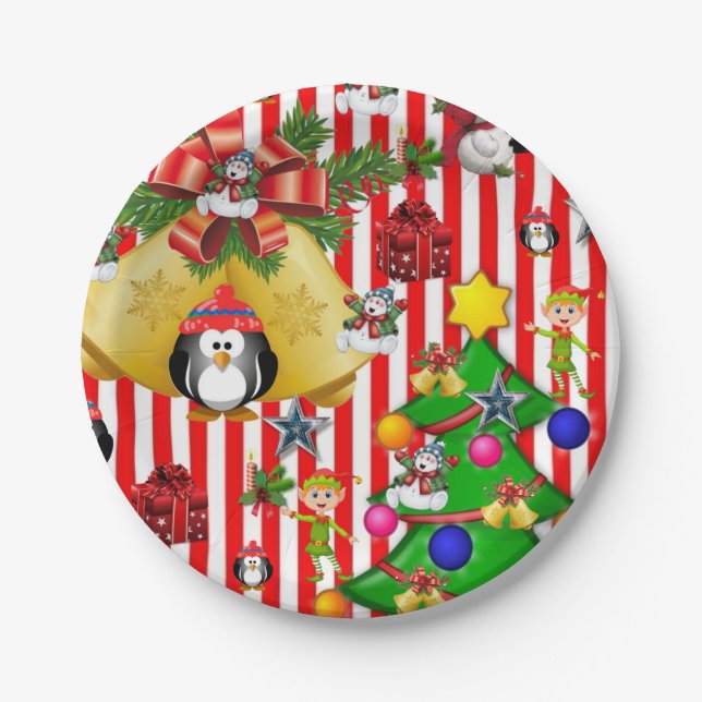 Prato De Papel Papéis de Natal, Feliz Pinguim de Natal (Frente)