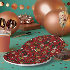 Prato De Papel Papéis de padrão de Comida de Natal em vermelho