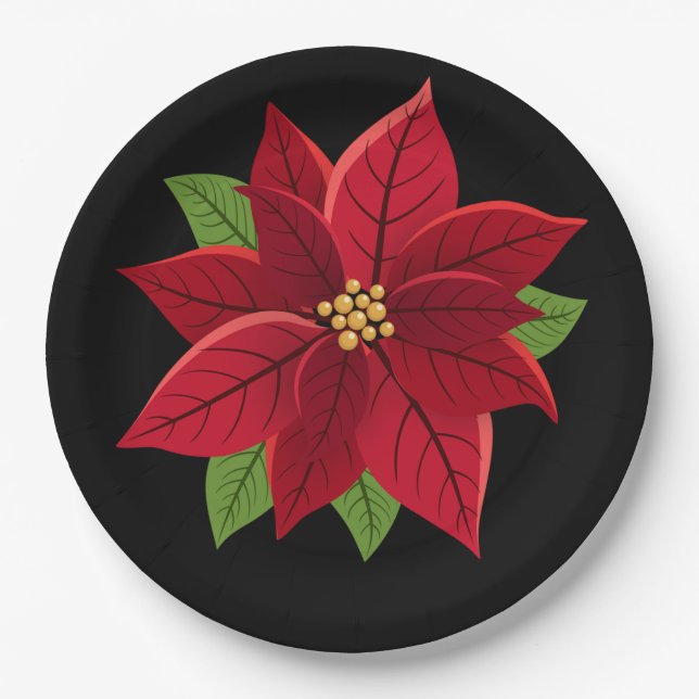 Prato De Papel Papéis de Poinsettia de Natal (Frente)