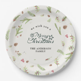 Prato De Papel Papel botânico mínimo elegante de Natal natural