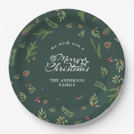 Prato De Papel Papel botânico mínimo elegante de Natal natural