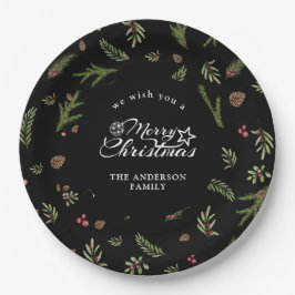 Prato De Papel Papel botânico mínimo elegante de Natal natural