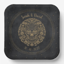 Papel Celestial Preto Dourado Floral Caveira Gótic