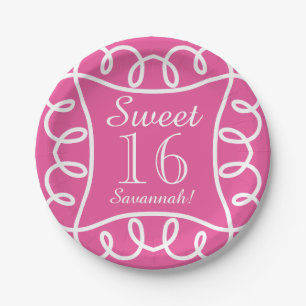 Prato De Papel PAPEL CHIQUE PLATE_ " doce 16!" PINK/WHITE