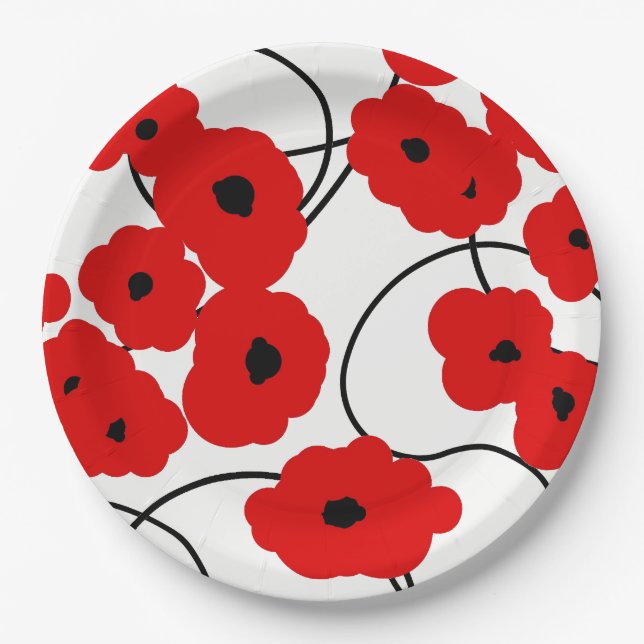 PRATO DE PAPEL PAPEL CHIQUE PLATE_MODERN REDPOPPIES (Frente)