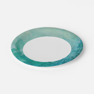 Prato De Papel Papel Com Abstrato De Tinta Azul, Verde E Preta