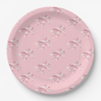 Prato De Papel Papel com padrão de flores cor-de-rosa